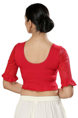 Red Cotton Solid Short Sleeves Blouse