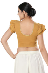 Gold Cotton Solid Short Sleeves Blouse