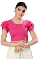 Pink Cotton Solid Short Sleeves Blouse