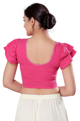 Pink Cotton Solid Short Sleeves Blouse