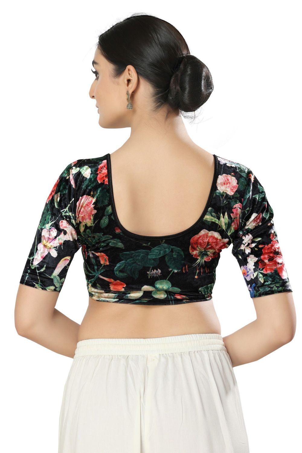 Black Velvet Printed Short Sleeves Blouse