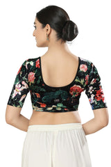 Black Velvet Printed Short Sleeves Blouse