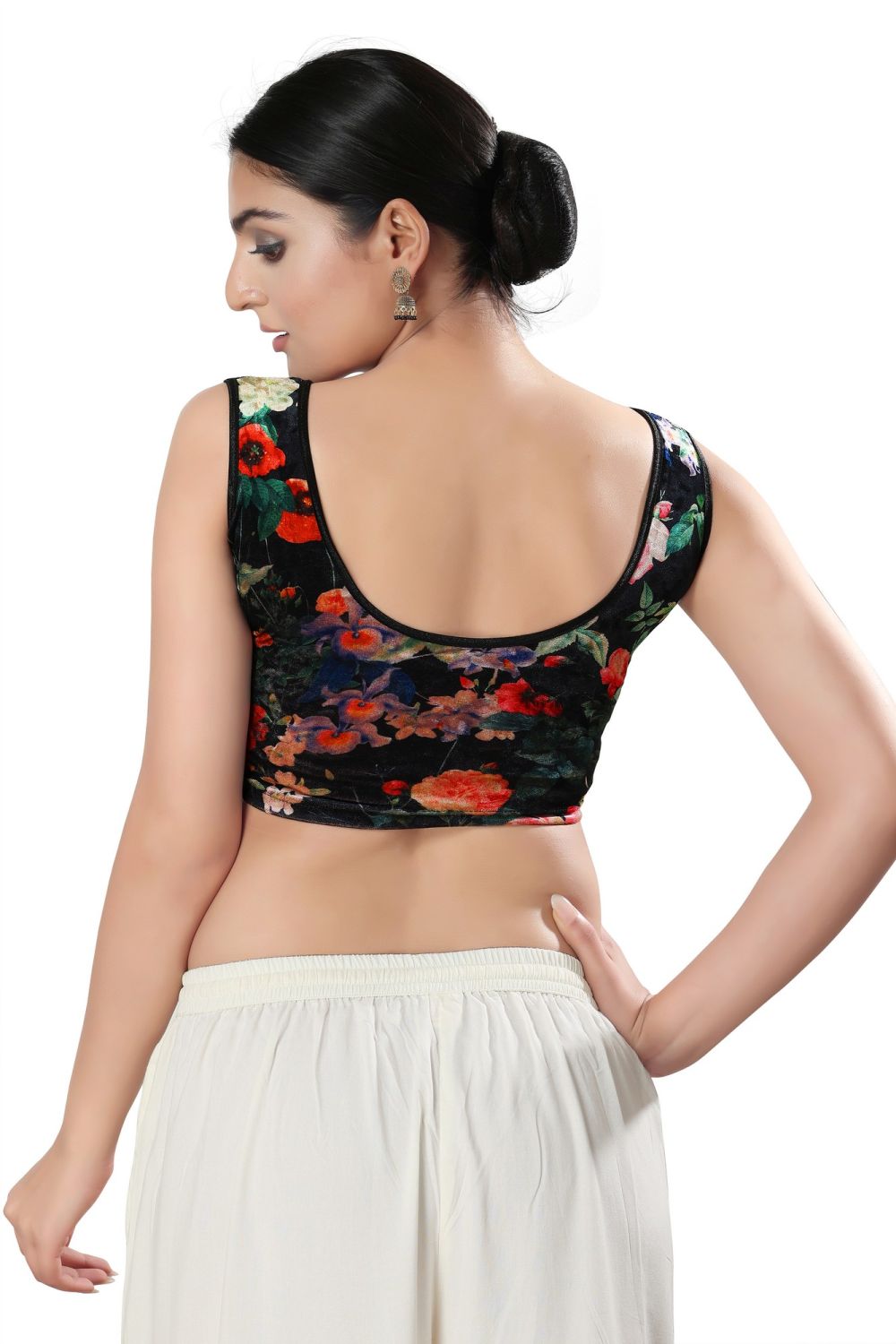 Black Velvet Printed Sleeveless Blouse