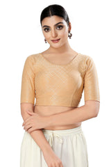 Gold Cotton Solid Short Sleeves Blouse