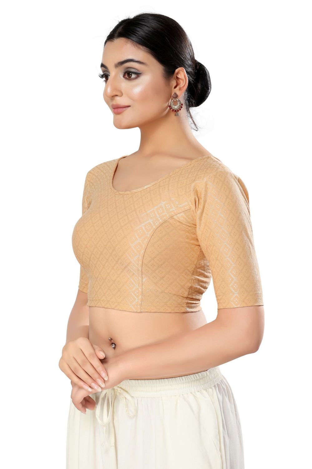 Gold Cotton Solid Short Sleeves Blouse