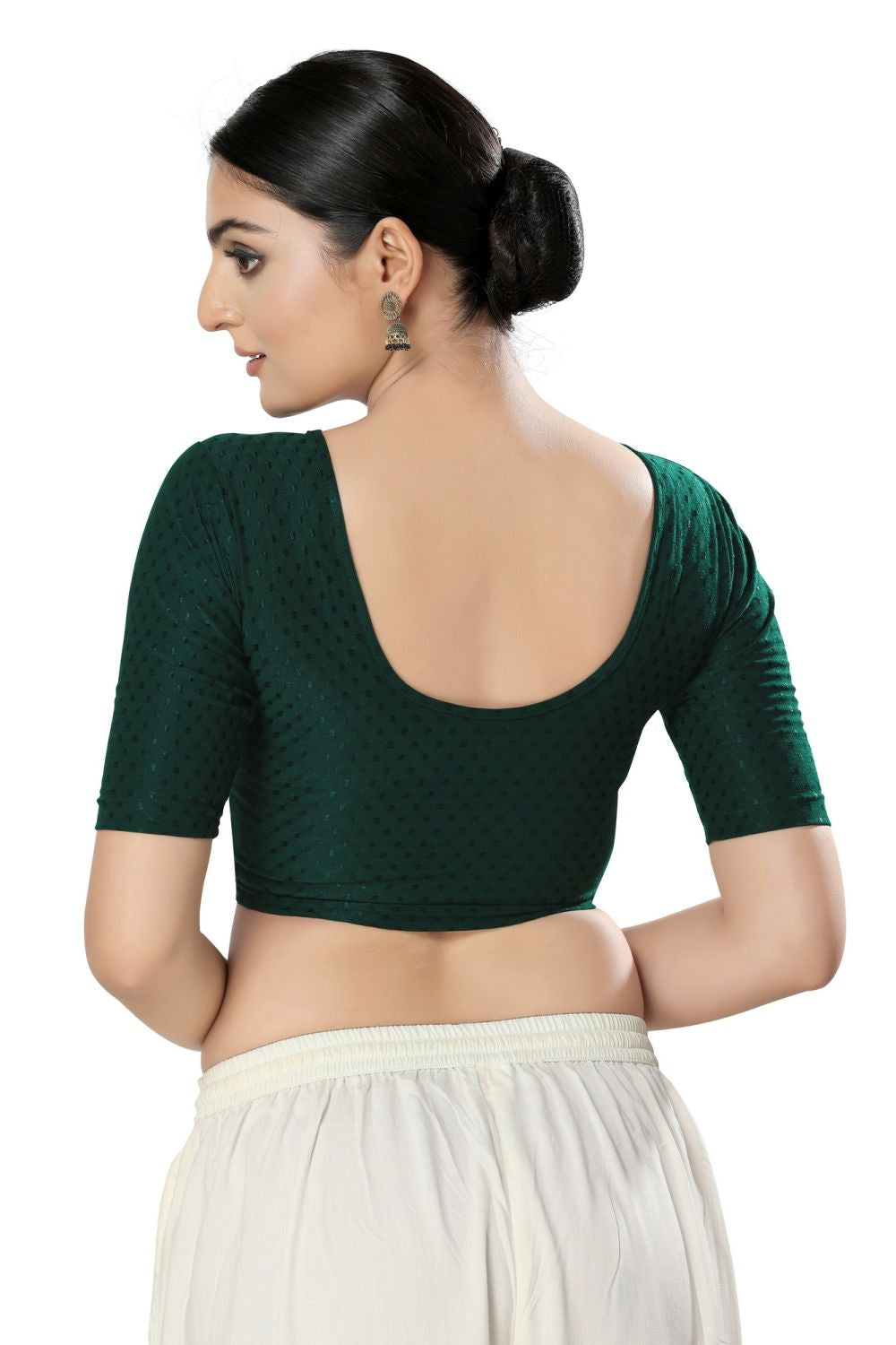 Green Cotton Solid Short Sleeves Blouse