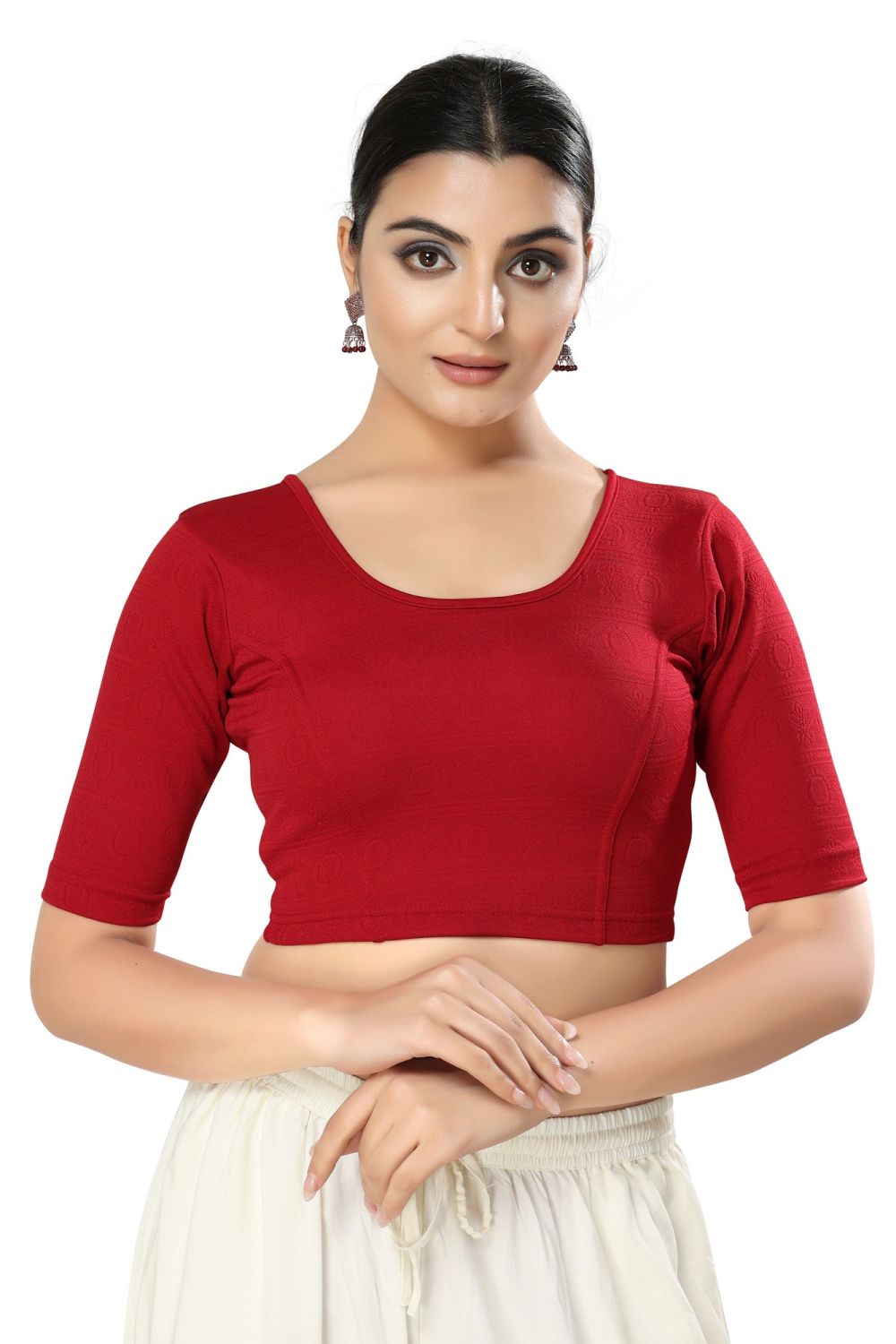 Maroon Cotton Solid Short Sleeves Blouse