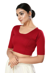 Maroon Cotton Solid Short Sleeves Blouse