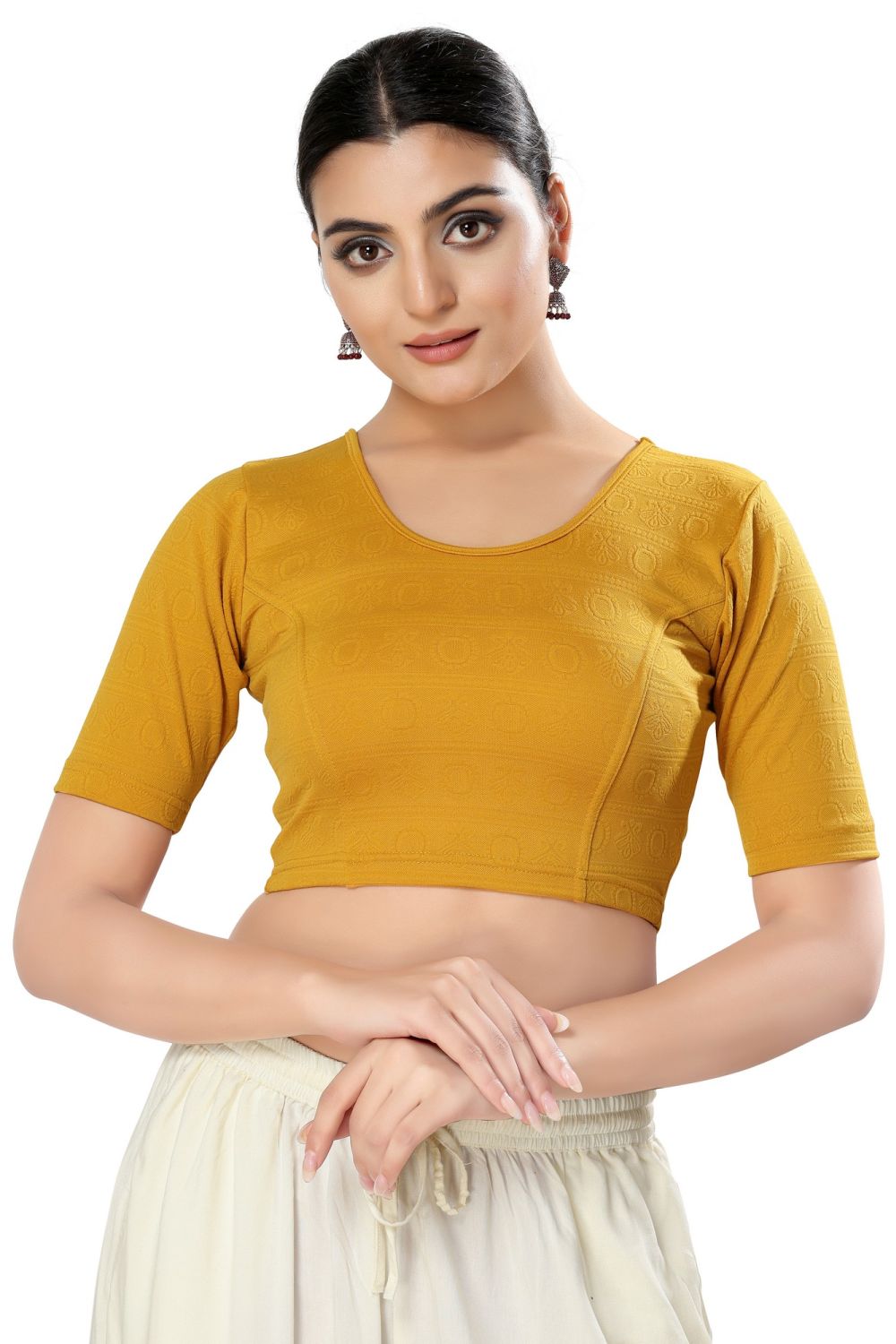 Mustard Cotton Solid Short Sleeves Blouse