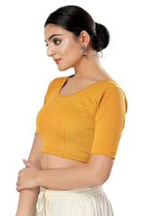 Mustard Cotton Solid Short Sleeves Blouse