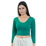 Green Cotton Solid Long Sleeves Blouse