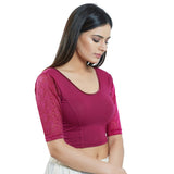 Magenta Cotton Solid Short Sleeves Blouse