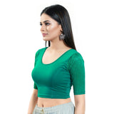 Rama Green Cotton Solid Short Sleeves Blouse