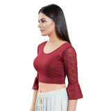 Maroon Cotton Solid Three-Quarter Sleeves Blouse