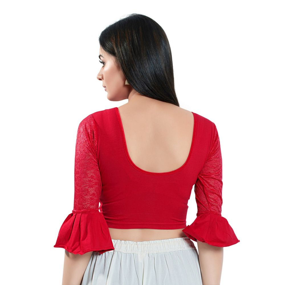 Red Cotton Solid Three-Quarter Sleeves Blouse