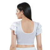 Silver Polyester Solid Short Sleeves Blouse