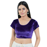 Purple Velvet Solid Short Sleeves Blouse