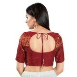 Maroon Brocade Woven Design Elbow Sleeve Blouse