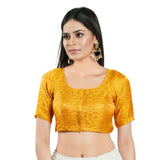 Yellow Brocade Woven Design Elbow Sleeve Blouse