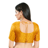 Yellow Brocade Woven Design Elbow Sleeve Blouse