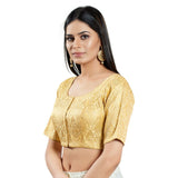 Light Gold Brocade Woven Design Elbow Sleeve Blouse