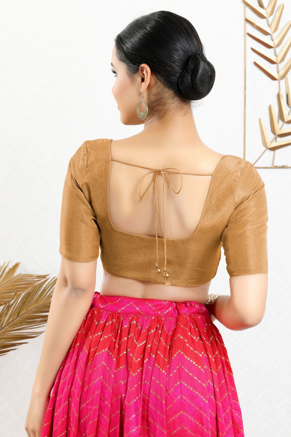 Copper Shimmer Solid Elbow Sleeves Blouse
