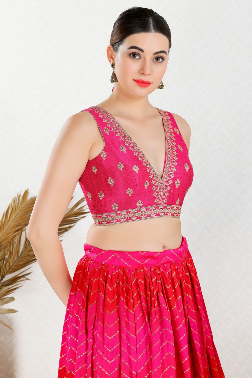 Pink Silk Embroidered Sleeveless Blouse