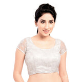 Silver Net Embroidered Short Sleeves Blouse