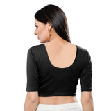 Black Cotton Lycra Solid Elbow Sleeves Blouse