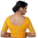 Mustard Cotton Lycra Solid Elbow Sleeves Blouse