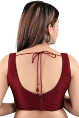 Buy Art Silk Solid Saree Blouse in Maroon - Back