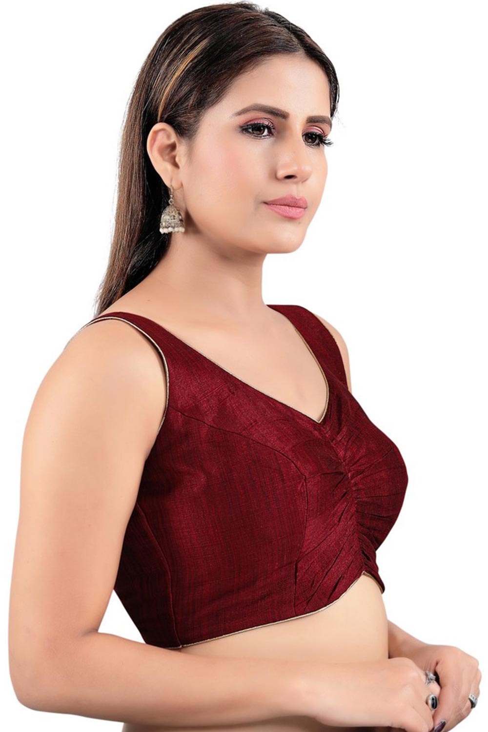 Buy Art Silk Solid Saree Blouse in Maroon - Front