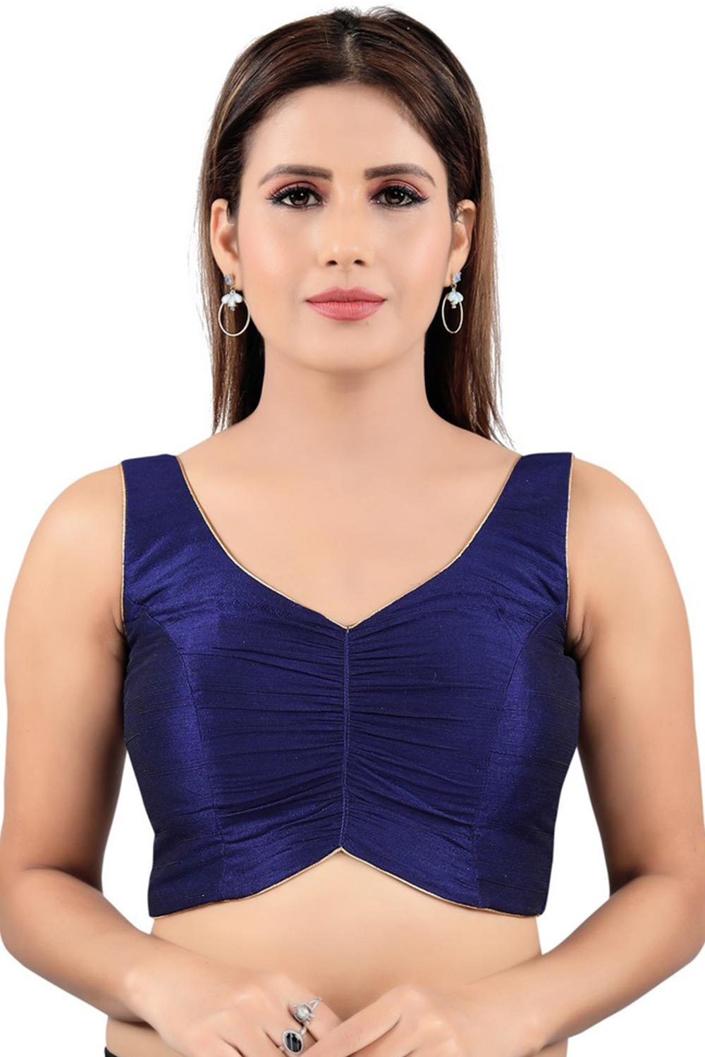 Buy Art Silk Solid Saree Blouse in Navy Blue