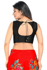 Black Art Silk Back Open Padded Sleeveless Saree Blouse