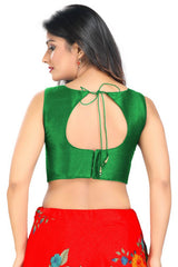 Green Art Silk Back Open Padded Sleeveless Saree Blouse