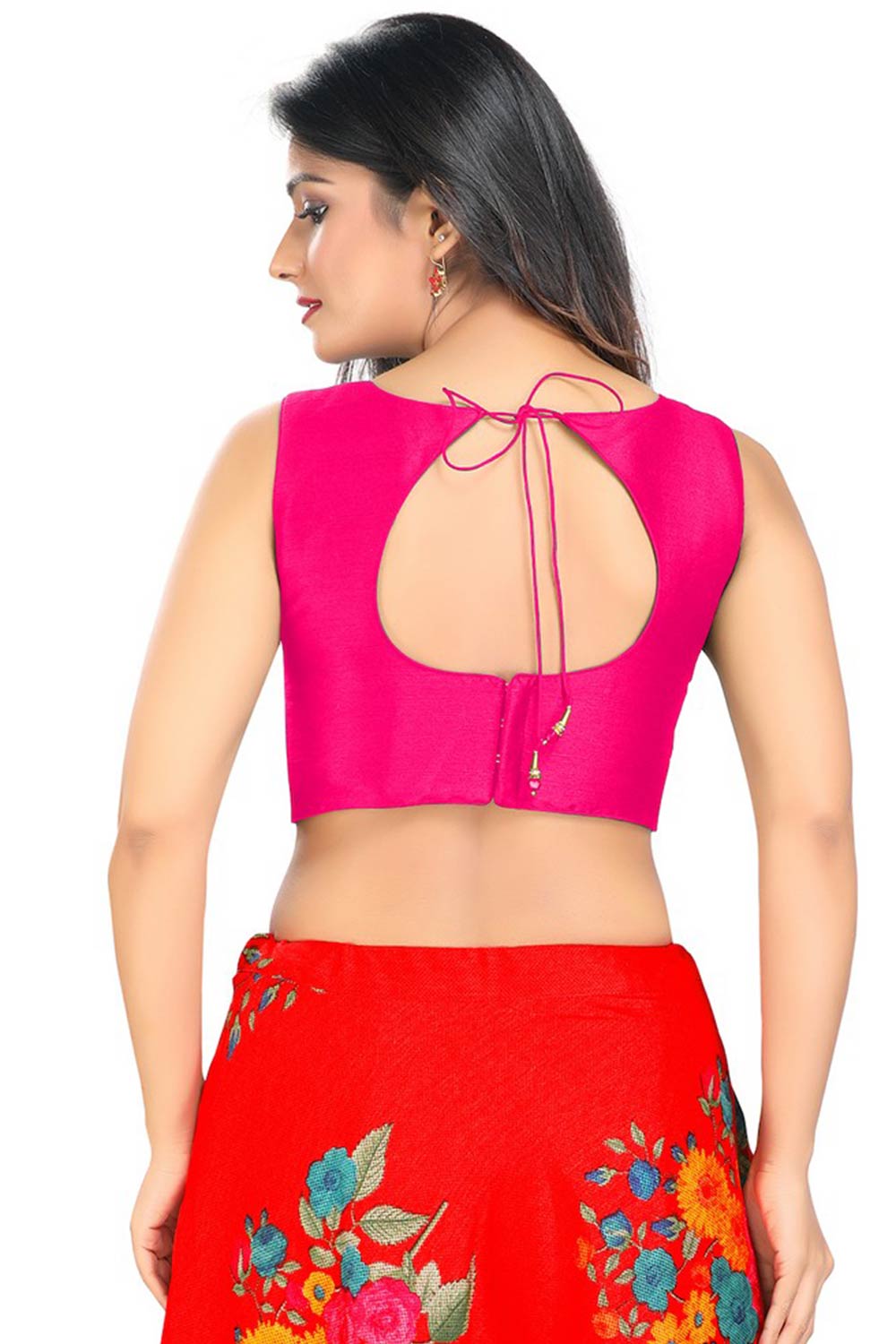 Pink Art Silk Back Open Padded Sleeveless Saree Blouse