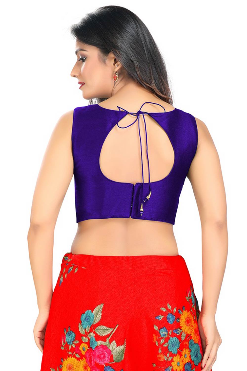 Purple Art Silk Back Open Padded Sleeveless Saree Blouse