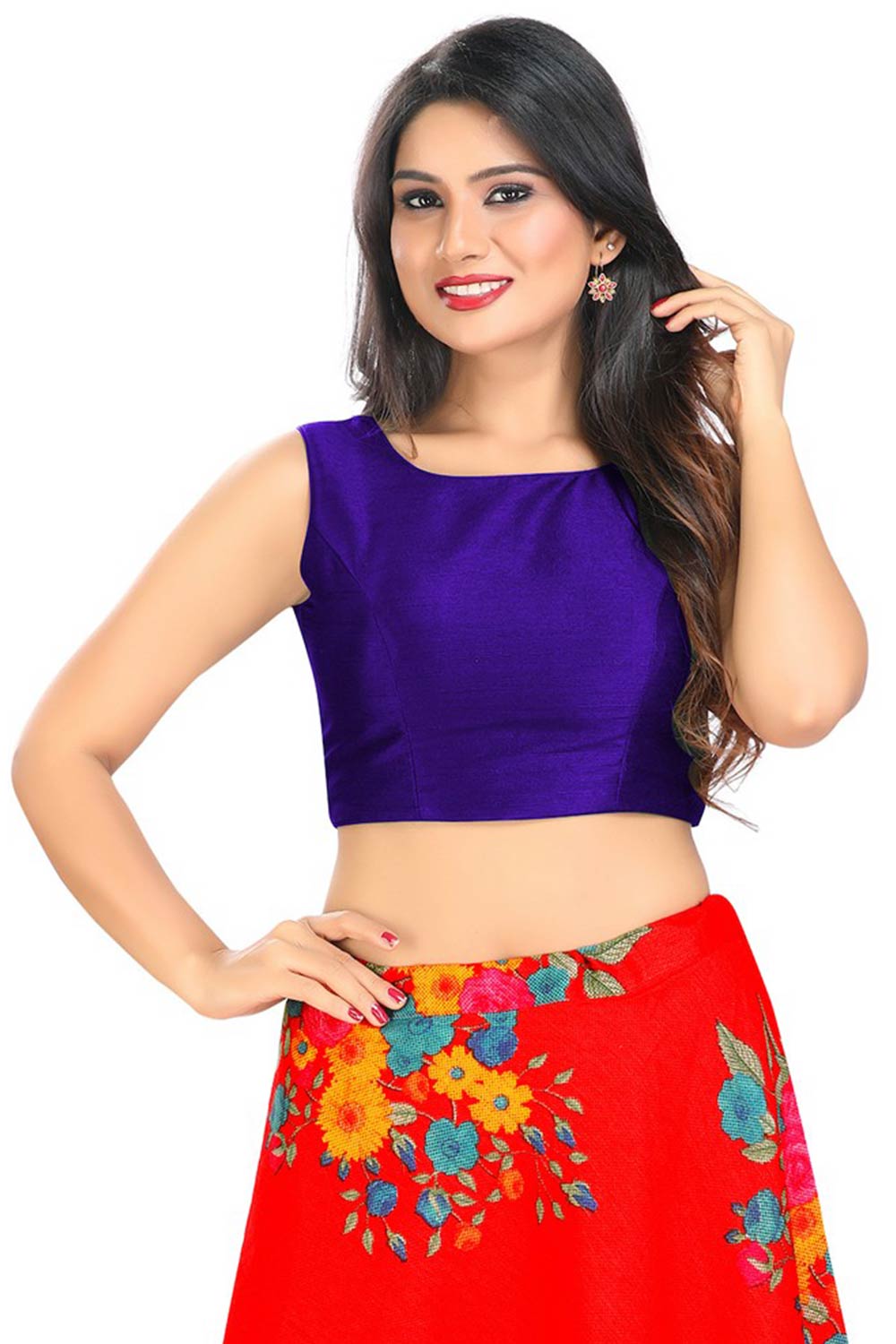 Purple Art Silk Back Open Padded Sleeveless Saree Blouse