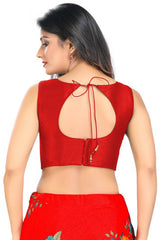 Red Art Silk Back Open Padded Sleeveless Saree Blouse