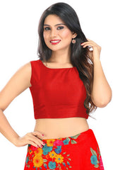 Red Art Silk Back Open Padded Sleeveless Saree Blouse