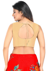 Gold Art Silk Back Open Padded Sleeveless Saree Blouse