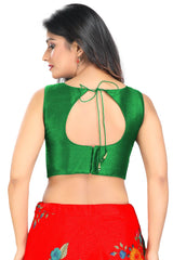 Green Art Silk Back Open Padded Sleeveless Saree Blouse