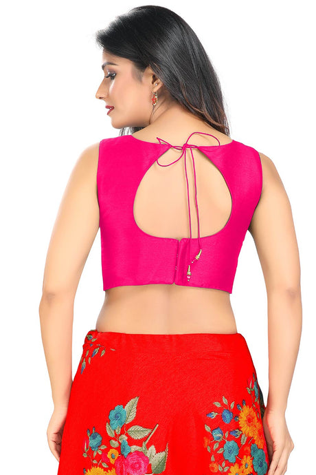 Pink Art Silk Back Open Padded Sleeveless Saree Blouse