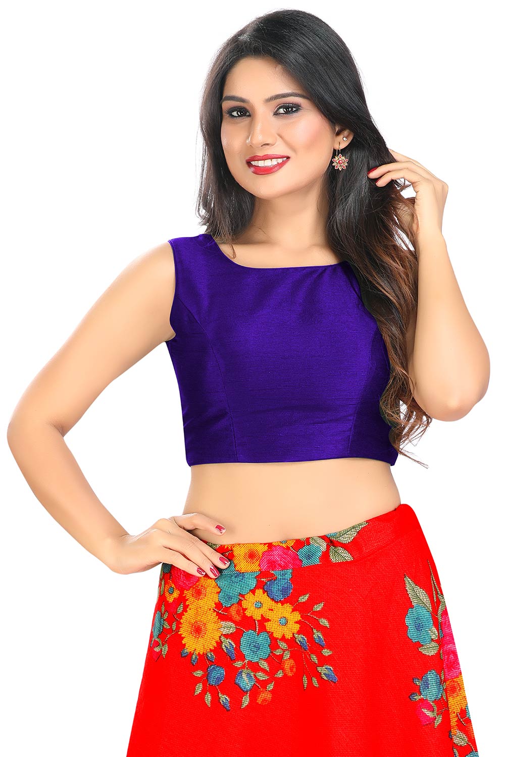 Purple Art Silk Back Open Padded Sleeveless Saree Blouse