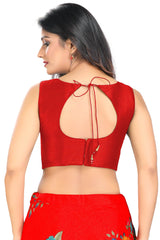 Red Art Silk Back Open Padded Sleeveless Saree Blouse