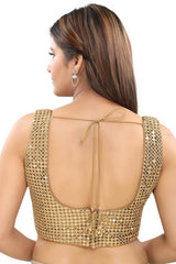 Gold Art Silk Back Open Padded Sleeveless Saree Blouse