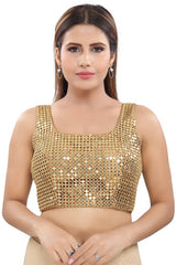 Gold Art Silk Back Open Padded Sleeveless Saree Blouse