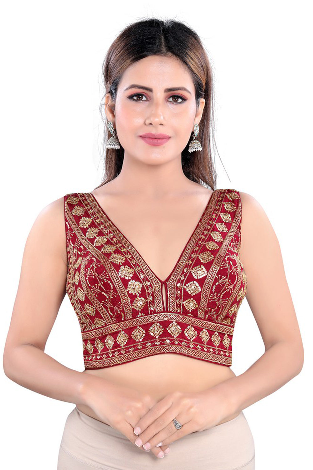 Art Silk Padded Blouse In Maroon