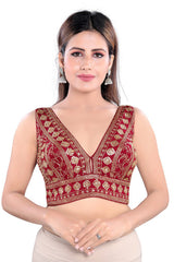 Art Silk Padded Blouse In Maroon