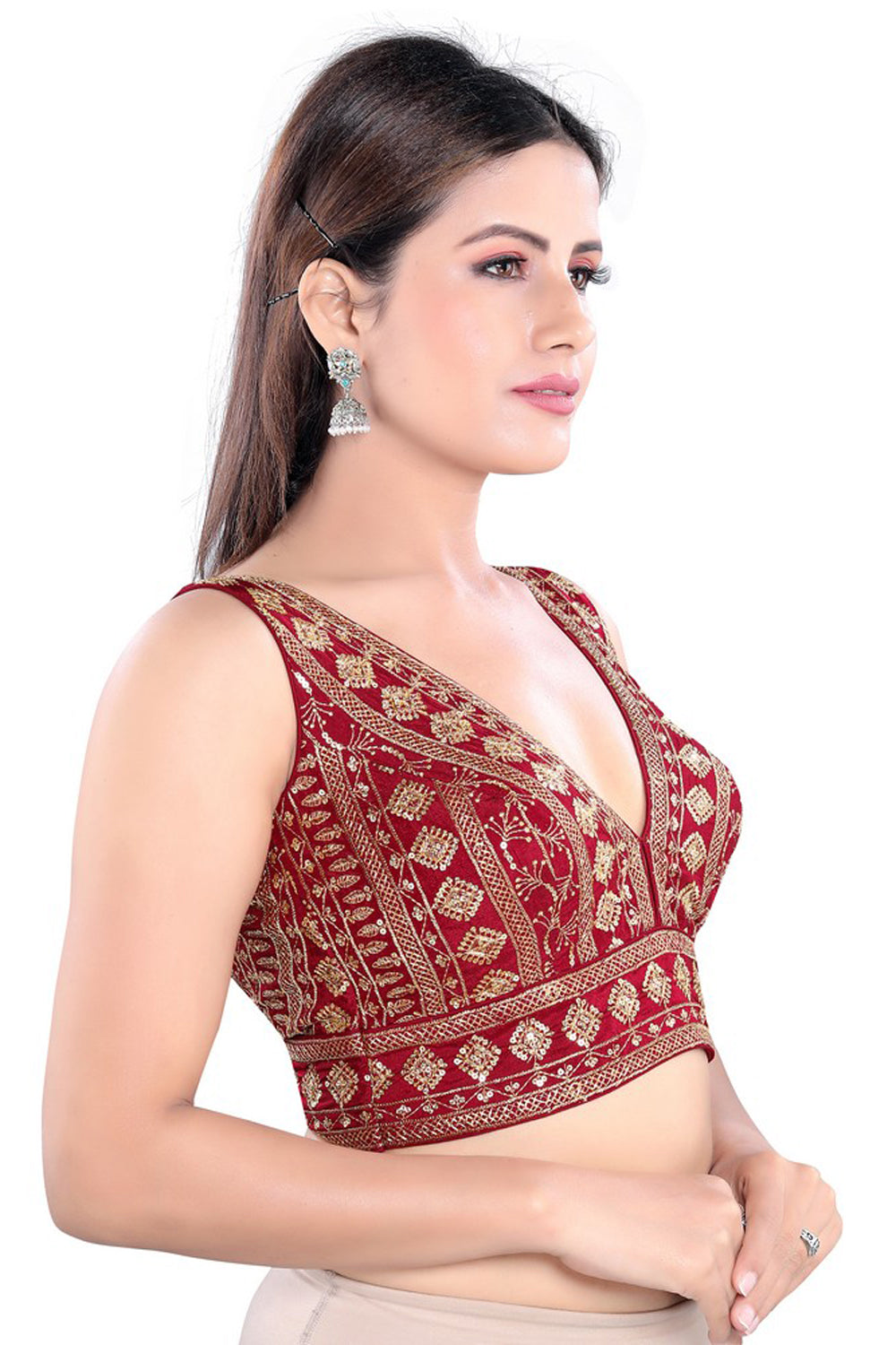 Art Silk Padded Blouse In Maroon